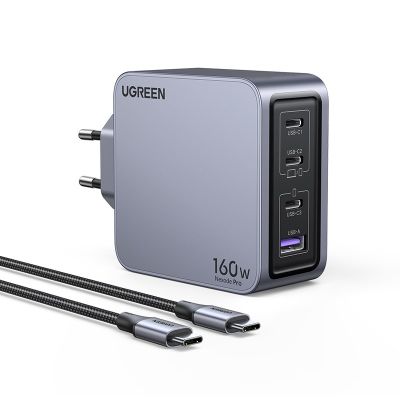 2. Ugreen Nexode Pro 160W GaN Charger with USB-C Cable Uniwersalne Czarny, Szary Prąd przemienny Szybkie ładowanie Wewnętrzna