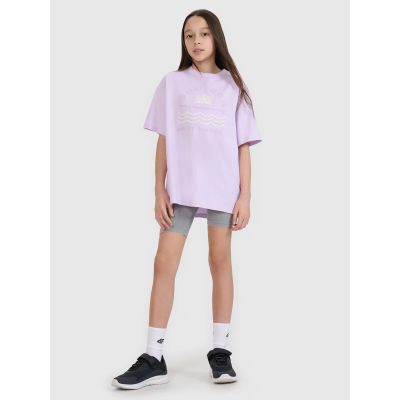 4. T-shirt oversize z nadrukiem dziewczęcy 4F 4FJWSS25TTSHF1870-52S