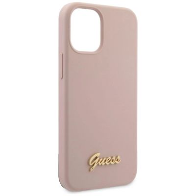 2. Etui Guess Silicone Script Gold Logo na iPhone 12 mini - jasnoróżowe