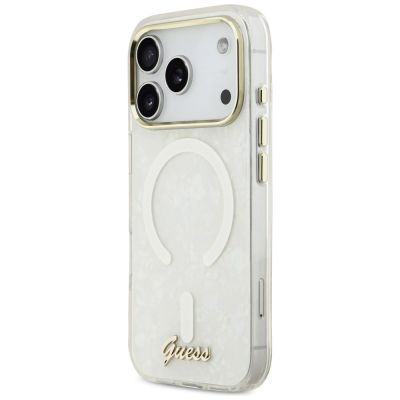 2. Etui Guess IML Shell Script Metal MagSafe na iPhone 17 Pro Max - białe