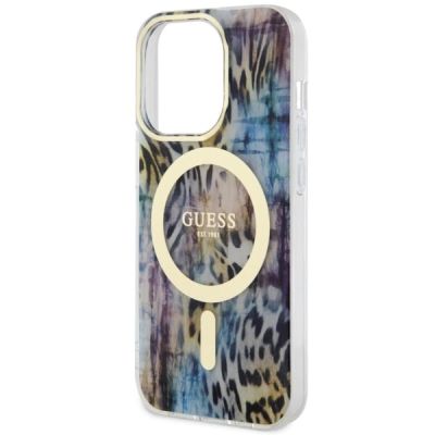 6. Etui Guess Leopard MagSafe na iPhone 14 Pro Max - niebieskie
