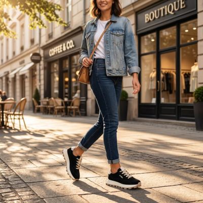 12. Skórzane półbuty sneakersy na platformie czarne Filippo DP7498