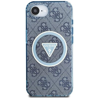 3. Etui Guess IML Metal Glitter 4G Circle Triangle MagSafe na iPhone 16e - niebieskie