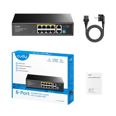 5. Switch CUDY FS1010PG 8-Port 10/100M PoE+ 120W 2xGbE Uplink
