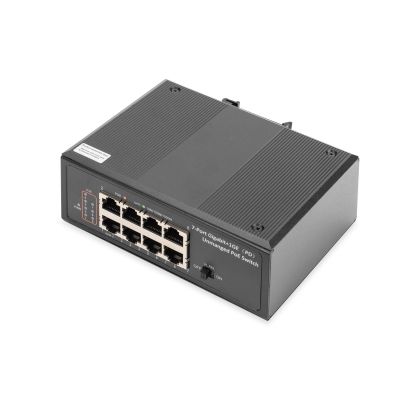 7. Switch przemysłowy 7-portowy Gigabit PoE+ z 1x PD, IEEE802.3af/at, DIN rail, rozszerzony zakres temp.