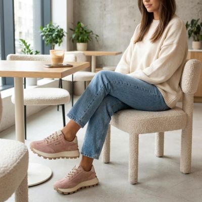 9. Skórzane półbuty sneakersy na platformie różowe Filippo DP7498