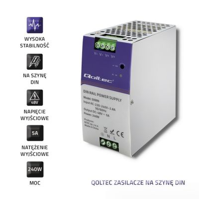 4. QOLTEC ZASILACZ NA SZYNĘ DIN PRZEMYSŁOWY | 240W | 48V | 5A