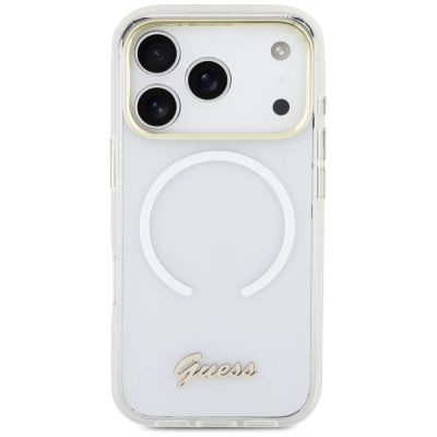 3. Etui Guess IML Gradient Script Metal MagSafe na iPhone 17 Pro Max - białe
