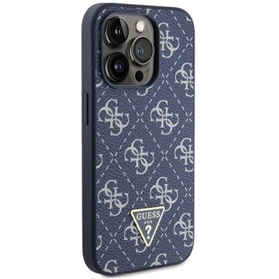 4. Etui Guess 4G Triangle Metal Logo na iPhone 15 Pro - niebieskie