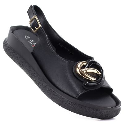 Skórzane sandały damskie na platformie czarne S.Barski 61-6047