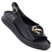 Skórzane sandały damskie na platformie czarne S.Barski 61-6047