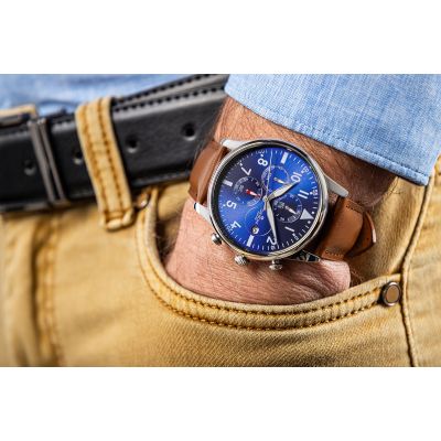3. Zegarek Męski Giewont Chronograph Sapphire Brązowo Niebieski GW5630-A6