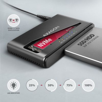 4. Axagon ADSA-CC USB-C 10Gbps - NVMe M.2 SSD & SATA 2.5/3.5 SSD/HDD CLONE MASTER 2 - Digital/Daten - NVMe USB 3.2 Gen 2 (3.1 Gen 2) Type-C Czarny