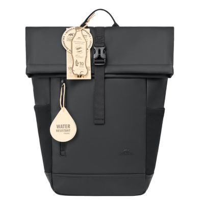 4. Rivacase Eden plecak Plecak rolowany Czarny Poliester, Skóra woskowana (Pull Up)