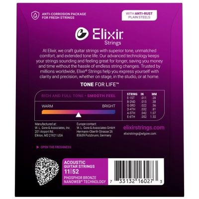 2. Elixir 16027 Phosphor Bronze Custom Light (11-52) NW - Struny do gitary akustycznej