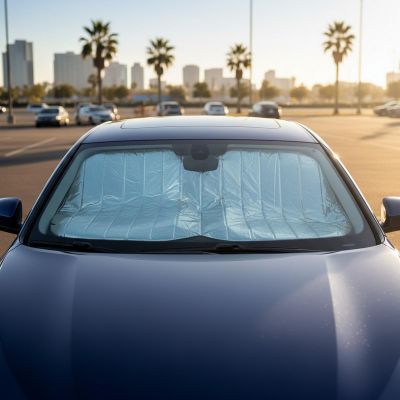 4. PRZECIWSŁONECZNA OSŁONA NA SZYBĘ MOCOWANA NA LUSTERKO SKŁADANA 130x60CM DUNLOP