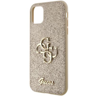 6. Etui Guess Glitter Script Big 4G na iPhone 11 / Xr - złote