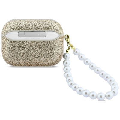 2. Etui Guess Glitter Pearl Strap na AirPods Pro 3 - złote