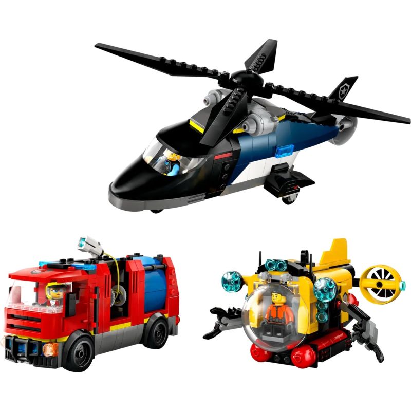 3. LEGO CITY 60462 Zestaw z helikopterem, wozem strażackim i łodzią podwodną