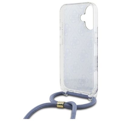 6. Etui Guess Crossbody Cord 4G Print ze smyczą na iPhone 16 - niebieskie