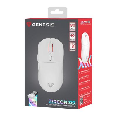 12. GENESIS Zircon XIII myszka Gaming Oburęczny RF Wireless + USB Type-C Optyczny 26000 DPI