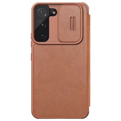 3. Nillkin Qin Leather Pro Case etui do Samsung Galaxy S22+ (S22 Plus) osłona na aparat kabura pokrowiec obudowa z klapką brązowy