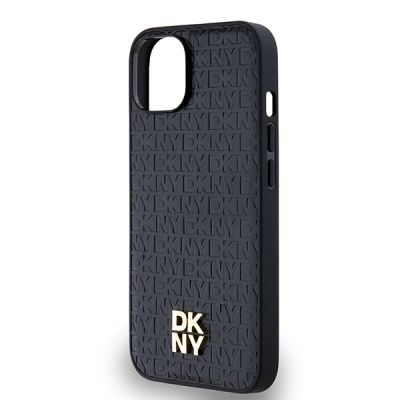 6. Etui DKNY Leather Monogram Pattern Metal Logo MagSafe na iPhone 15 / 14 / 13 - czarne