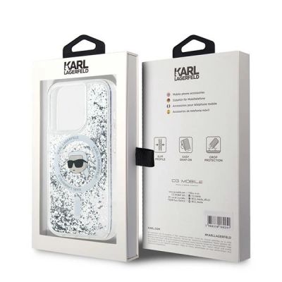 8. Etui Karl Lagerfeld Liquid Glitter Karl Head MagSafe na iPhone 15 Pro Max - przezroczyste