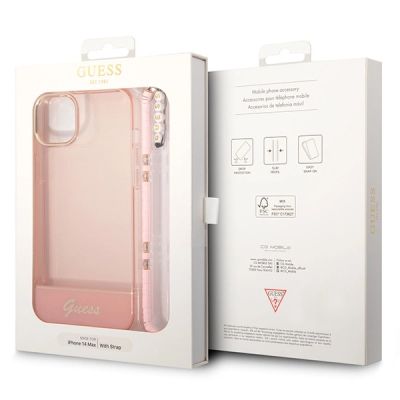7. Etui Guess Translucent Pearl Strap na iPhone 14 Plus - różowe