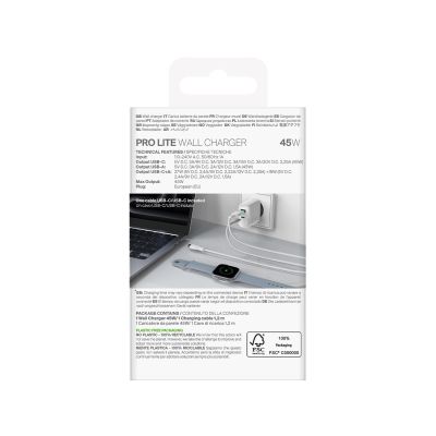 3. Ładowarka Puro Daily Prolite 45W USB-C USB-A Power Delivery z kablem USB-C - biała