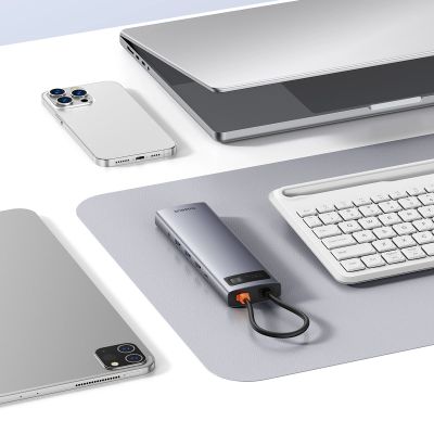 9. HUB 11w1 Baseus Metal Gleam Series USB-C do USB-C PD / 3x USB-A 3.0 / USB-A 2.0 / HDMI / VGA / AUX / RJ-45 / SD TF - szary