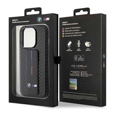 9. Etui BMW Grip Stand Smooth & Carbon na iPhone 15 Pro - czarne