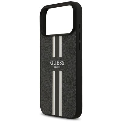 6. Etui Guess 4G Printed Stripes MagSafe na iPhone 17 Pro Max - czarne