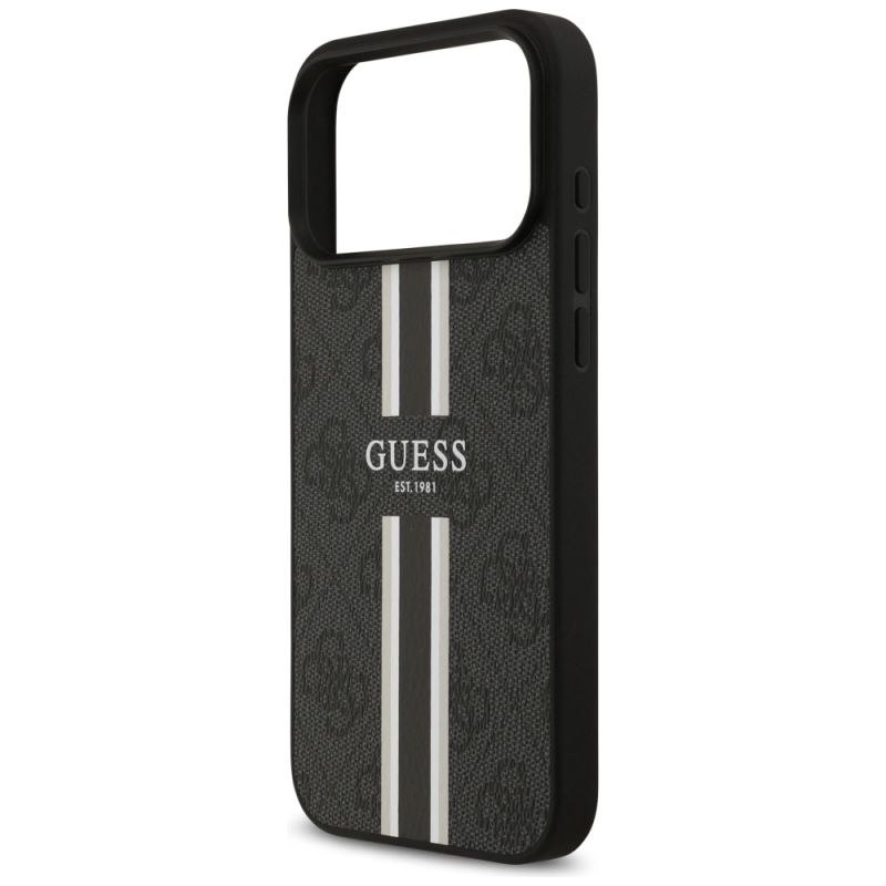 6. Etui Guess 4G Printed Stripes MagSafe na iPhone 17 Pro Max - czarne