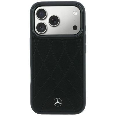 3. Etui Mercedes Leather Crossed Lines MagSafe na iPhone 17 Pro / 18 Pro - czarne