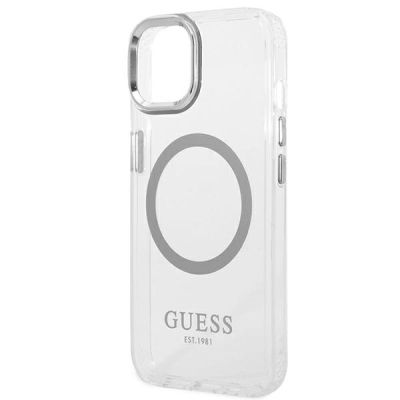 6. Etui Guess Metal Outline MagSafe na iPhone 14 Plus - srebrne