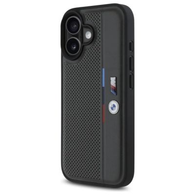 2. Etui BMW M Perforated Tricolor Detail Line na iPhone 16 - ciemnoszare