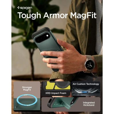 9. Etui Spigen Tough Armor Mag MagSafe na Google Pixel 11 - ciemnozielone