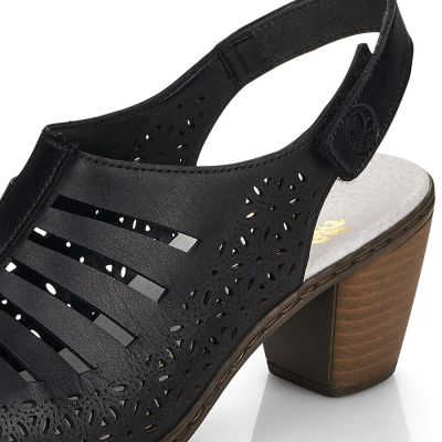 14. Skórzane komfortowe sandały damskie na obcasie Rieker 40959-00