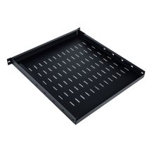 Półka regulowana 19", 1U, gł.500-900 mm, nośność 100kg, mocowanie w 4 punktach, czarny, śruby w kpl.