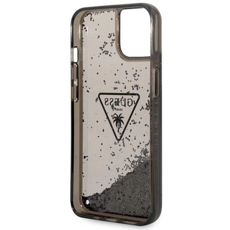 7. Etui Guess Liquid Glitter Palm Collection na iPhone 14 - czarne