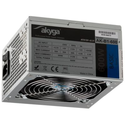 5. Zasilacz Akyga Basic AK-B1-600 (600 W; Pasywne; 120 mm)