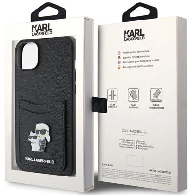 8. Etui Karl Lagerfeld Saffiano Cardslot Karl&Choupette Metal Pin do iPhone 15 - czarne