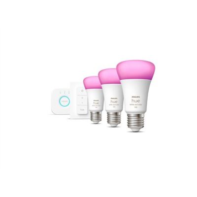 5. Philips Hue White and color ambiance Zestaw startowy: 3 inteligentne żarówki E27 (1100) + regulator przyciemniania Hue Dimmer switch
