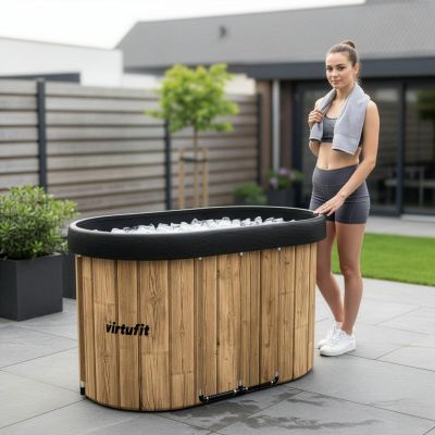 14. VIRTUFIT WANNA LODOWA OWALNA 500 LITRÓW IMITACJA DREWNA Z AKCESORIAMI