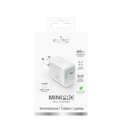 2. Ładowarka sieciowa Puro Super Mini 45W PD GaN USB-C - biała