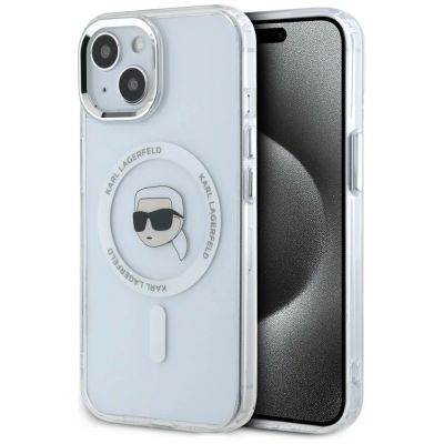 9. Etui Karl Lagerfeld IML Metal Karl Head MagSafe do iPhone 15 Plus biały