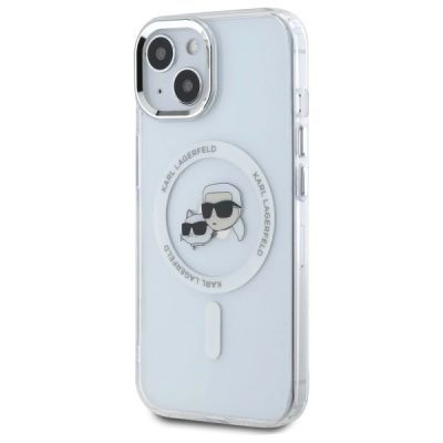 2. Etui Karl Lagerfeld IML Metal Karl&Choupette Head MagSafe na iPhone 15 - białe