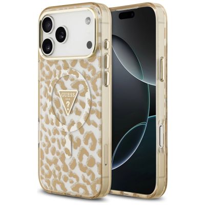 Etui Guess Leopard Glitter MagSafe na iPhone 17 Pro - brązowe