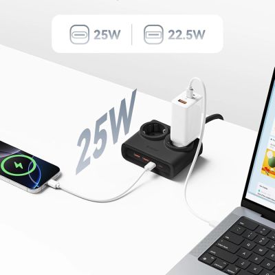 3. Listwa zasilająca Orico PDC25 25W 6w1 2x AC + 2x USB-A + 2x USB-C - czarna